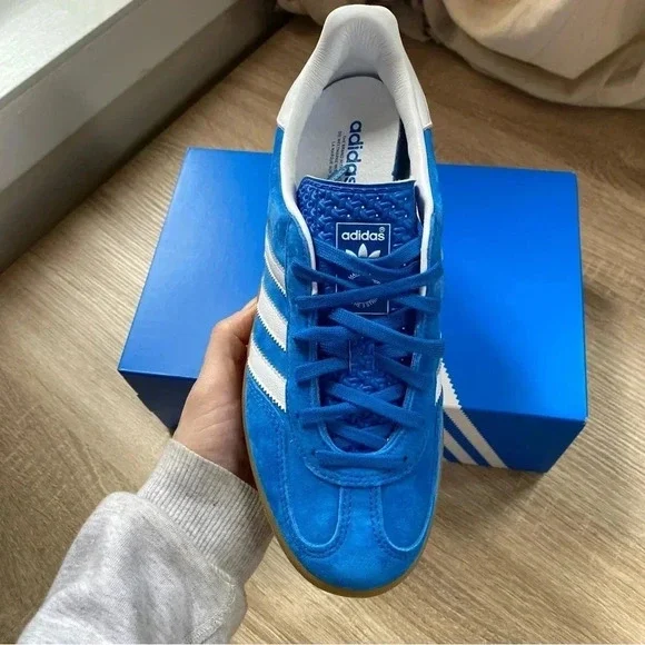 New Adidas Indoor Gazelle Sneakers Blue White Gum Womens 7 - Picture 9 of 13